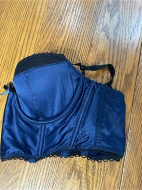 aerie Navy Longline Bustier Bra with Lace Trim